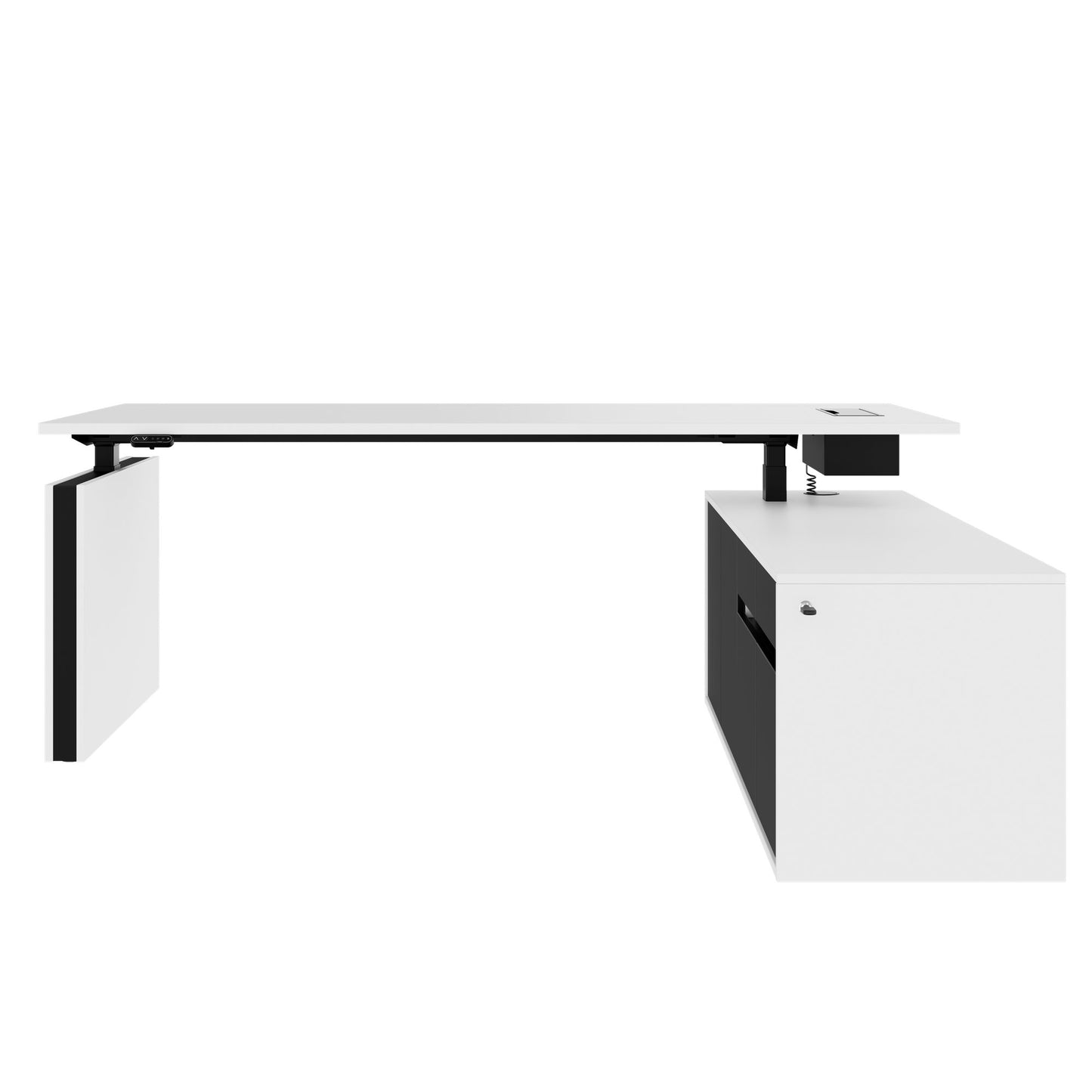 MOTION Desk a 2 motori con sideboard | Regolabile elettricamente in altezza, 2000 x 1800 mm, bianco
