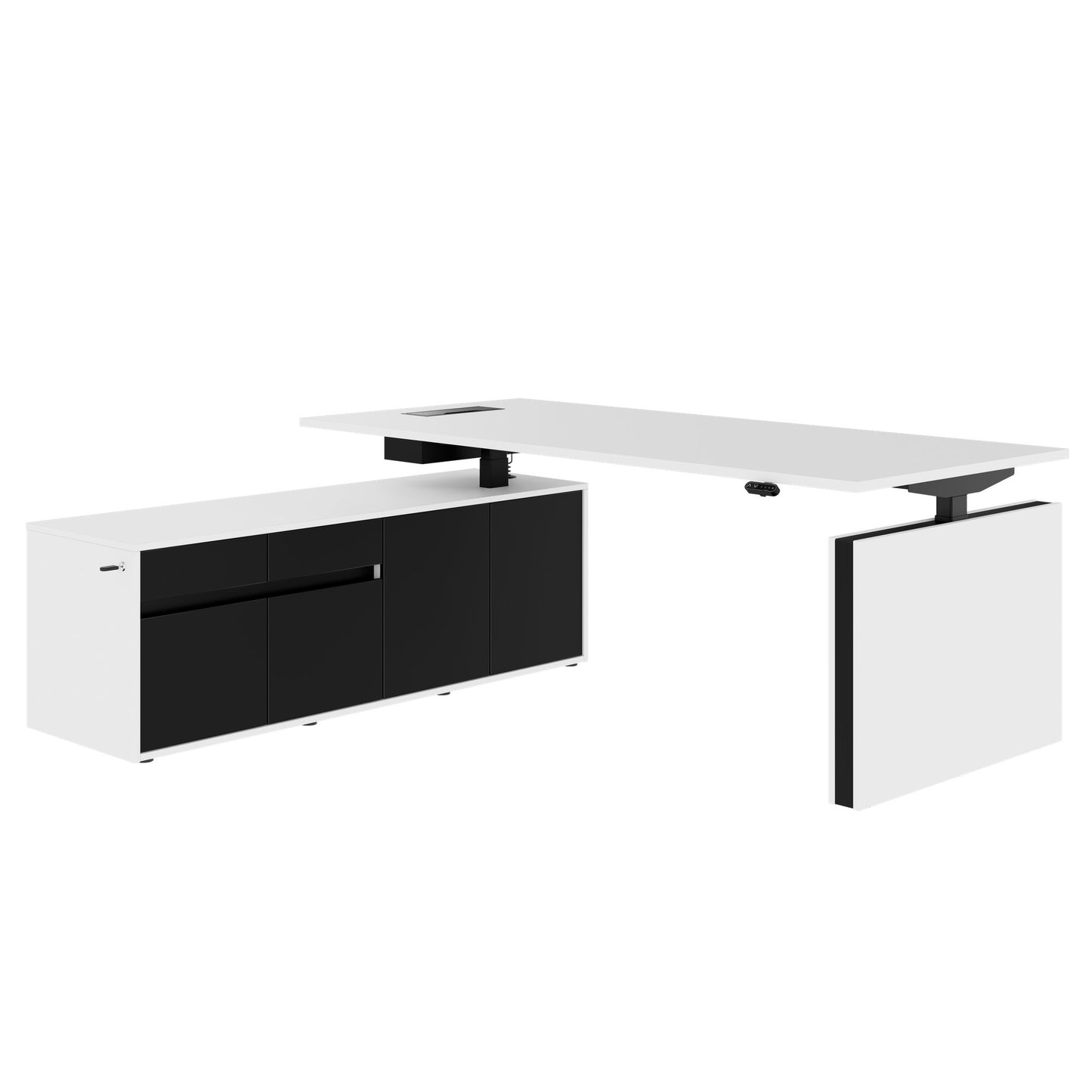 MOTION Desk a 2 motori con sideboard | Regolabile elettricamente in altezza, 2000 x 1800 mm, bianco