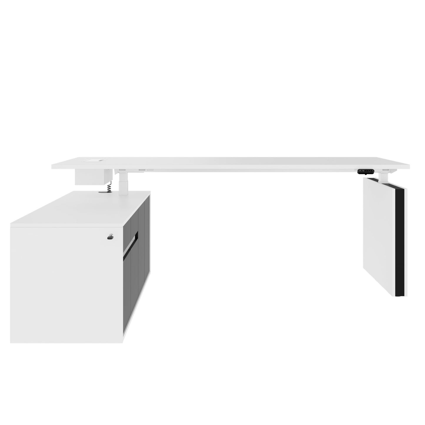 MOTION Desk a 2 motori con sideboard | Regolabile elettricamente in altezza, 2000 x 1800 mm, bianco
