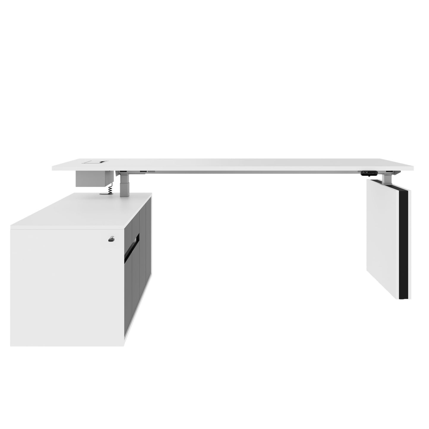 MOTION Desk a 2 motori con sideboard | Regolabile elettricamente in altezza, 2000 x 1800 mm, bianco