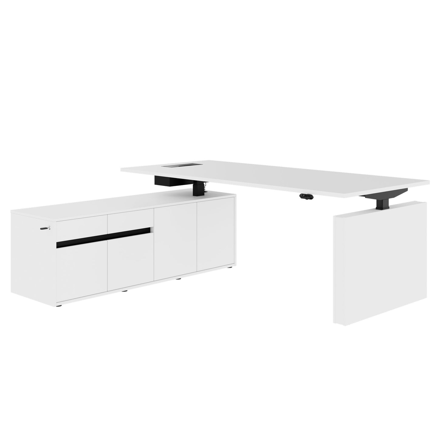 MOTION Desk a 2 motori con sideboard | Regolabile elettricamente in altezza, 2000 x 1800 mm, bianco