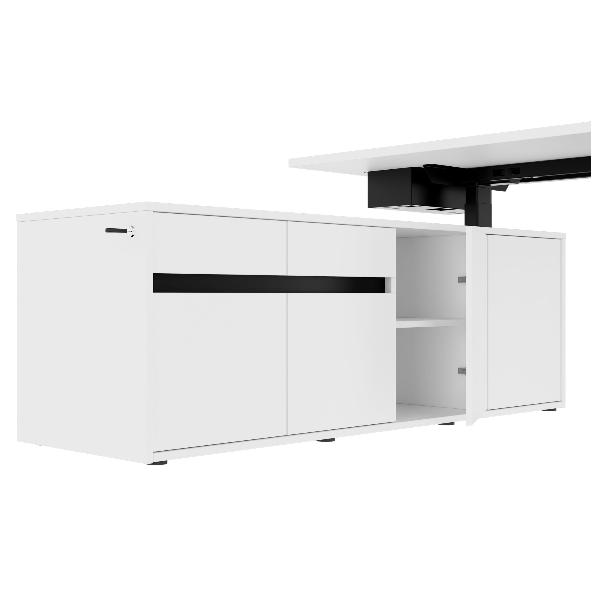 MOTION 2 motor desk with sideboard | Electrically height adjustable, 2000 x 1800 mm, white