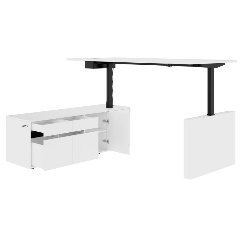 MOTION 2 motor desk with sideboard | Electrically height adjustable, 2000 x 1800 mm, white