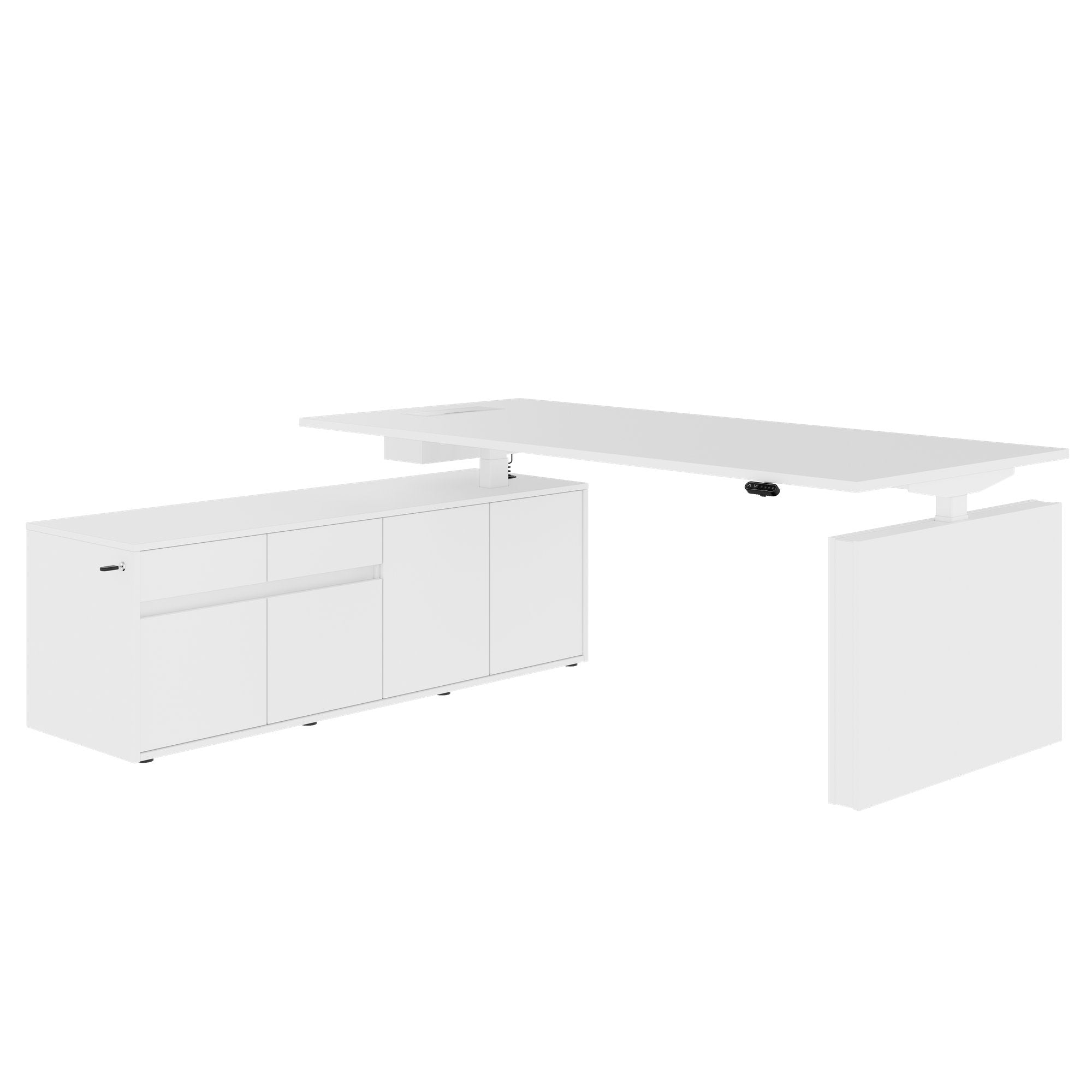 MOTION 2 motor desk with sideboard | Electrically height adjustable, 2000 x 1800 mm, white