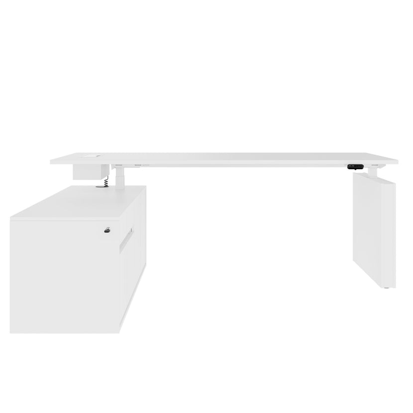 MOTION 2 motor desk with sideboard | Electrically height adjustable, 2000 x 1800 mm, white