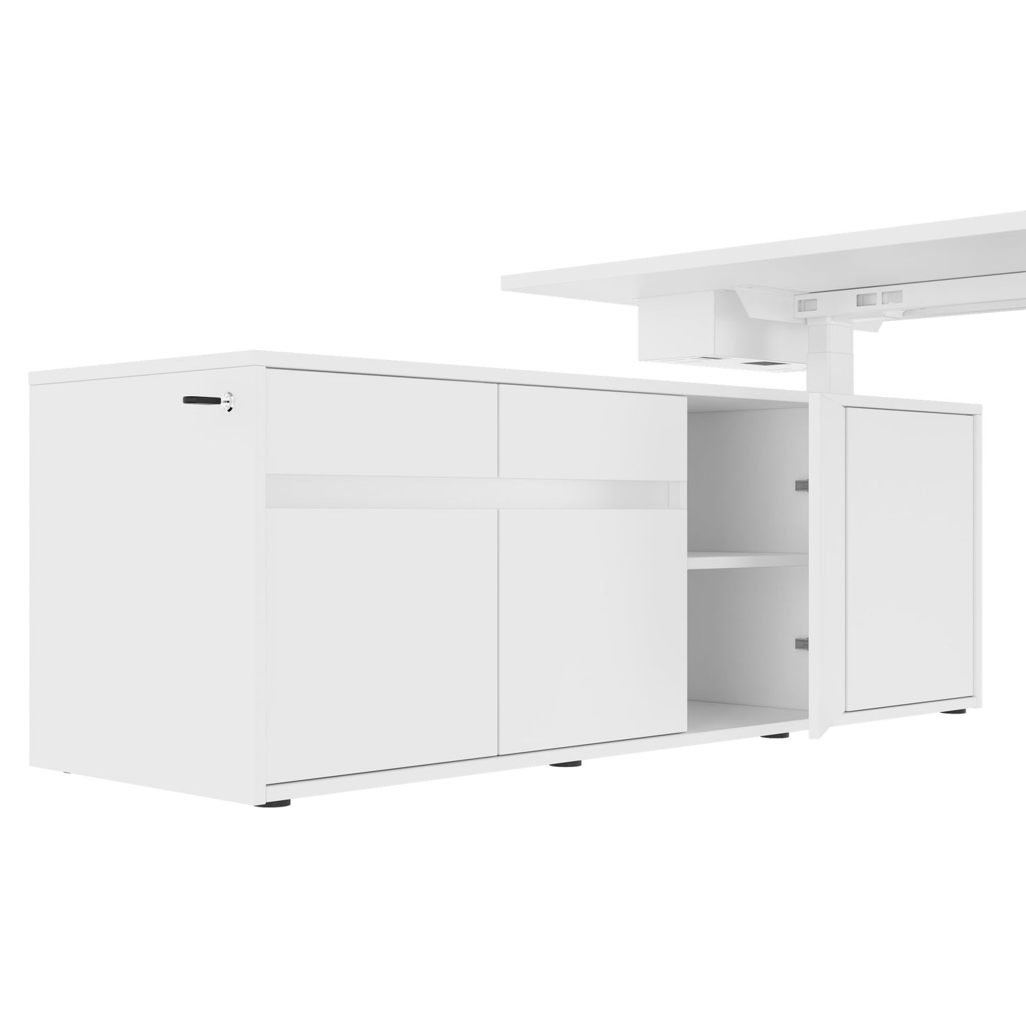 MOTION Desk a 2 motori con sideboard | Regolabile elettricamente in altezza, 2000 x 1800 mm, bianco