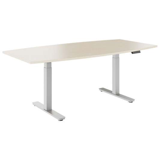 DRIVE 2 motor conference table | Boat shape, 1800 - 2000 mm (6 - 8 people), electrically height adjustable, maple