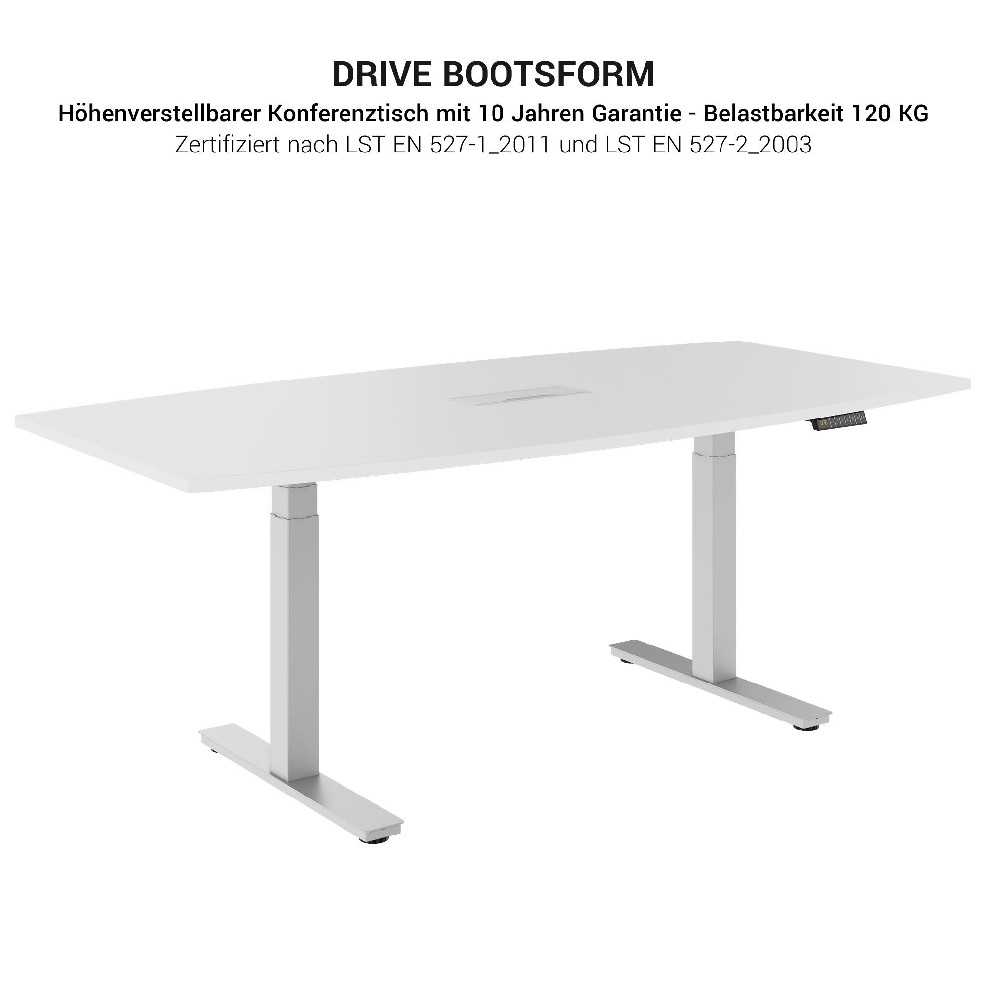 DRIVE 2-Motoren-Konferenztisch | Bootsform, 1800 - 2000 mm (6 - 8 Personen), elektrisch höhenverstellbar, Ahorn