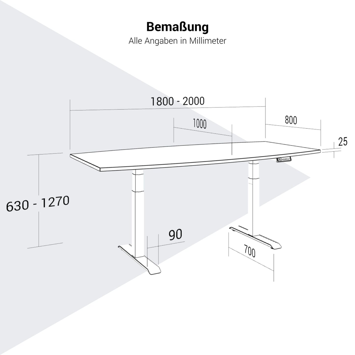 DRIVE 2 motor conference table | Boat shape, 1800 - 2000 mm (6 - 8 people), electrically height adjustable, pearl gray