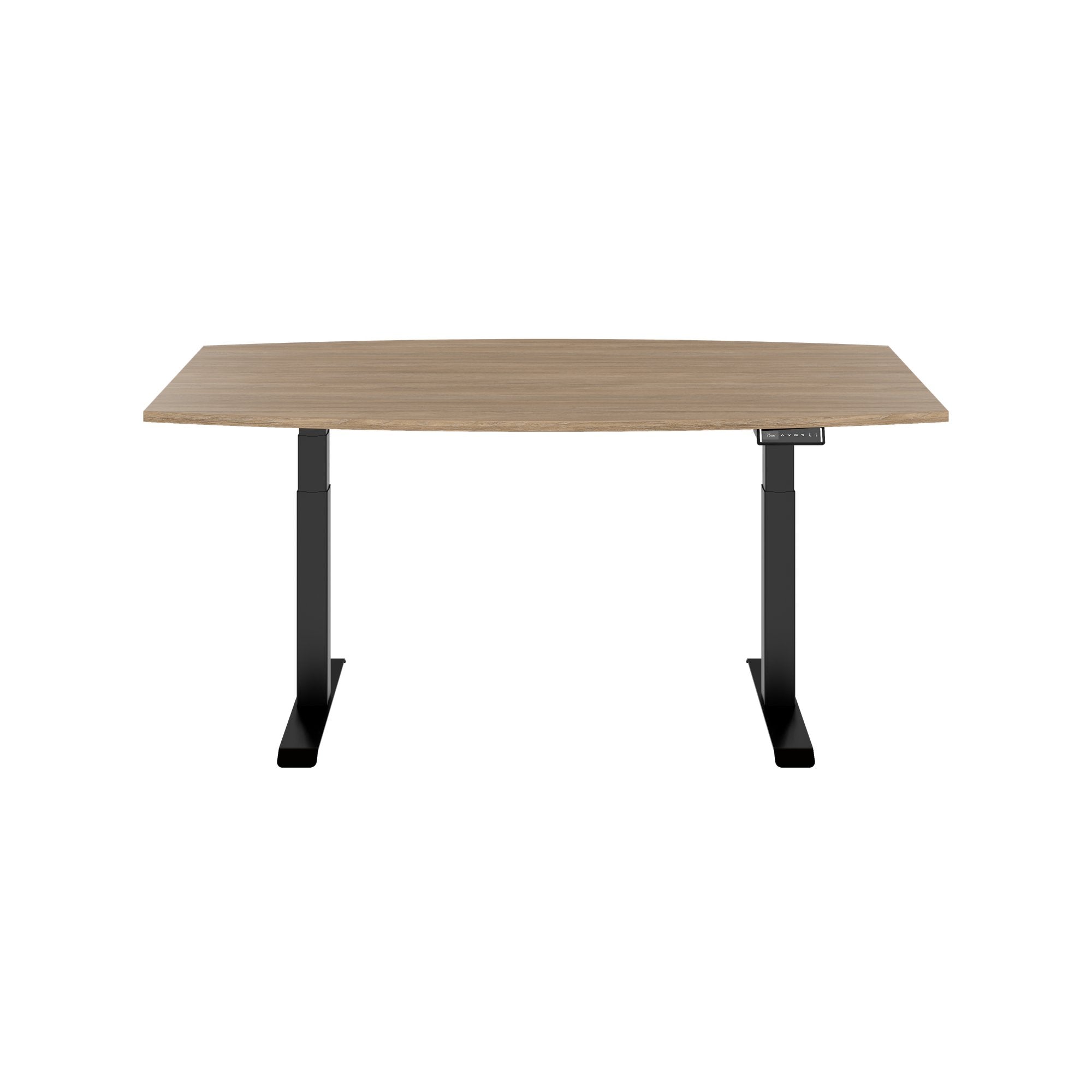 DRIVE 2 motor conference table | Boat shape, 1800 - 2400 mm (6 - 10 people), electrically height adjustable, cable flap optional, amber oak