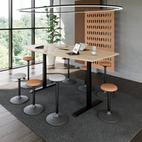 DRIVE 2 motor conference table | Boat shape, 1800 - 2400 mm (6 - 10 people), electrically height adjustable, cable flap optional, amber oak