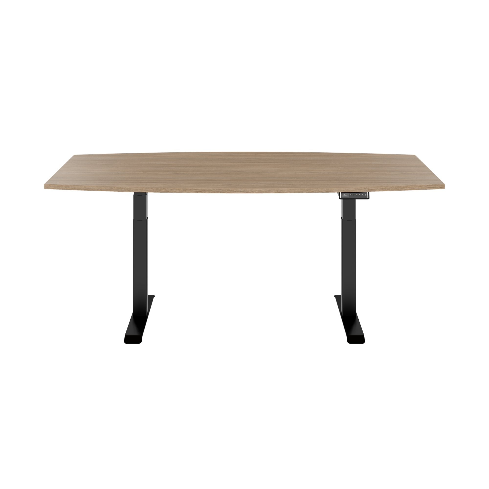 DRIVE 2 motor conference table | Boat shape, 1800 - 2400 mm (6 - 10 people), electrically height adjustable, cable flap optional, amber oak