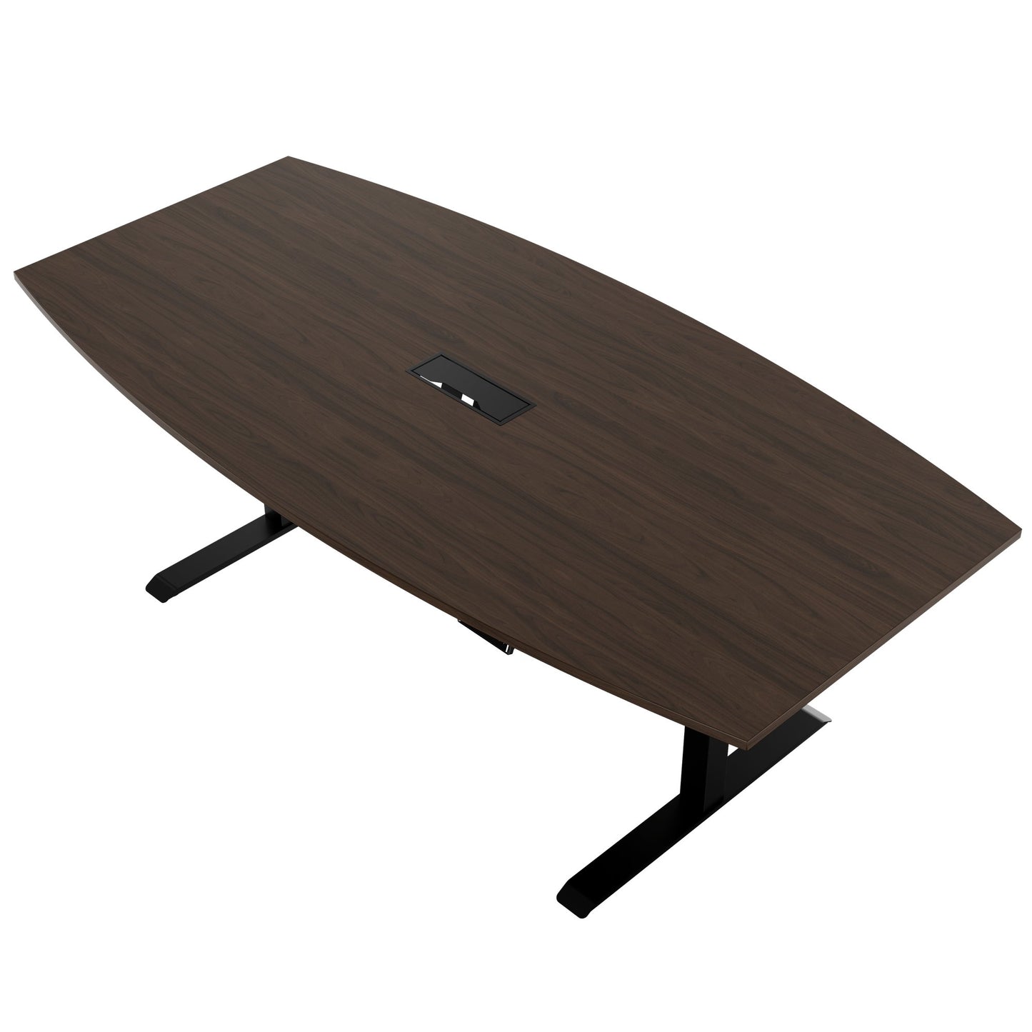 DRIVE 2 motor conference table | Boat shape, 1800 - 2400 mm (6 - 10 people), electrically height adjustable, cable flap optional, walnut