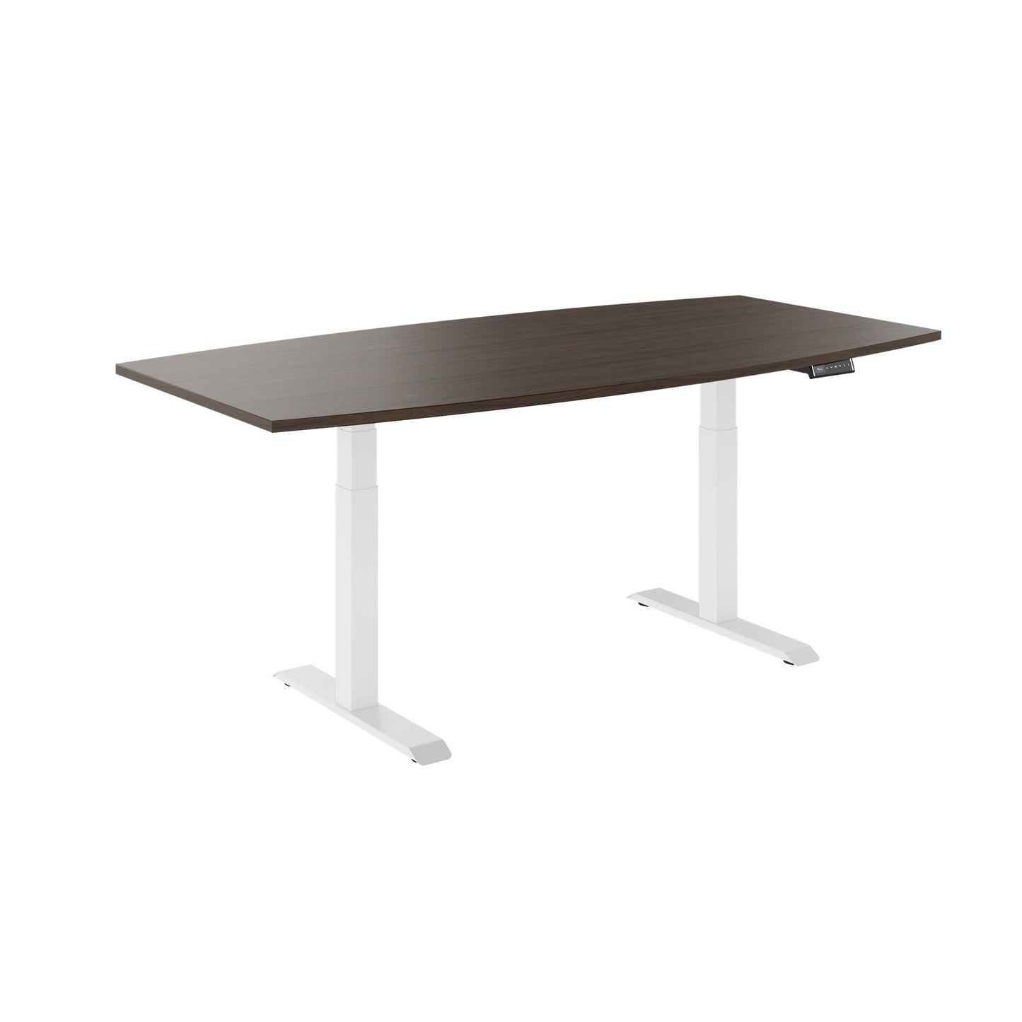 DRIVE 2 motor conference table | Boat shape, 1800 - 2400 mm (6 - 10 people), electrically height adjustable, cable flap optional, walnut