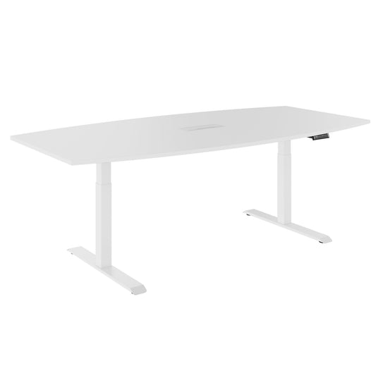 DRIVE 2 motor conference table | Boat shape, 1800 - 2400 mm (6 - 10 people), electrically height adjustable, cable flap optional, white