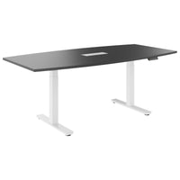 DRIVE 2 motor conference table | Boat shape, 1800 - 2400 mm (6 - 10 people), electrically height adjustable, cable flap optional, anthracite