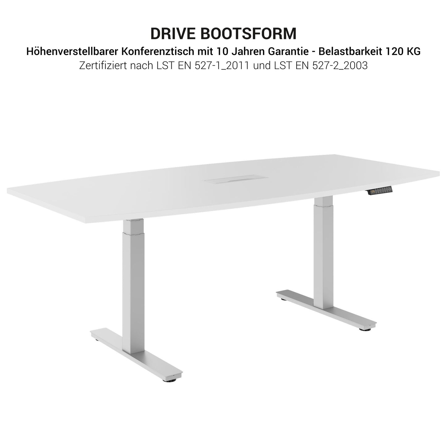 DRIVE 2-Motoren-Konferenztisch | Bootsform, 1800 - 2400 mm (6 - 10 Personen), elektrisch höhenverstellbar, Kabelklappe optional, Anthrazit