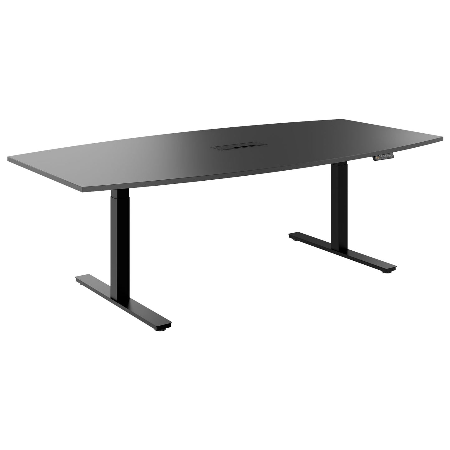 DRIVE 2 motor conference table | Boat shape, 1800 - 2400 mm (6 - 10 people), electrically height adjustable, cable flap optional, anthracite