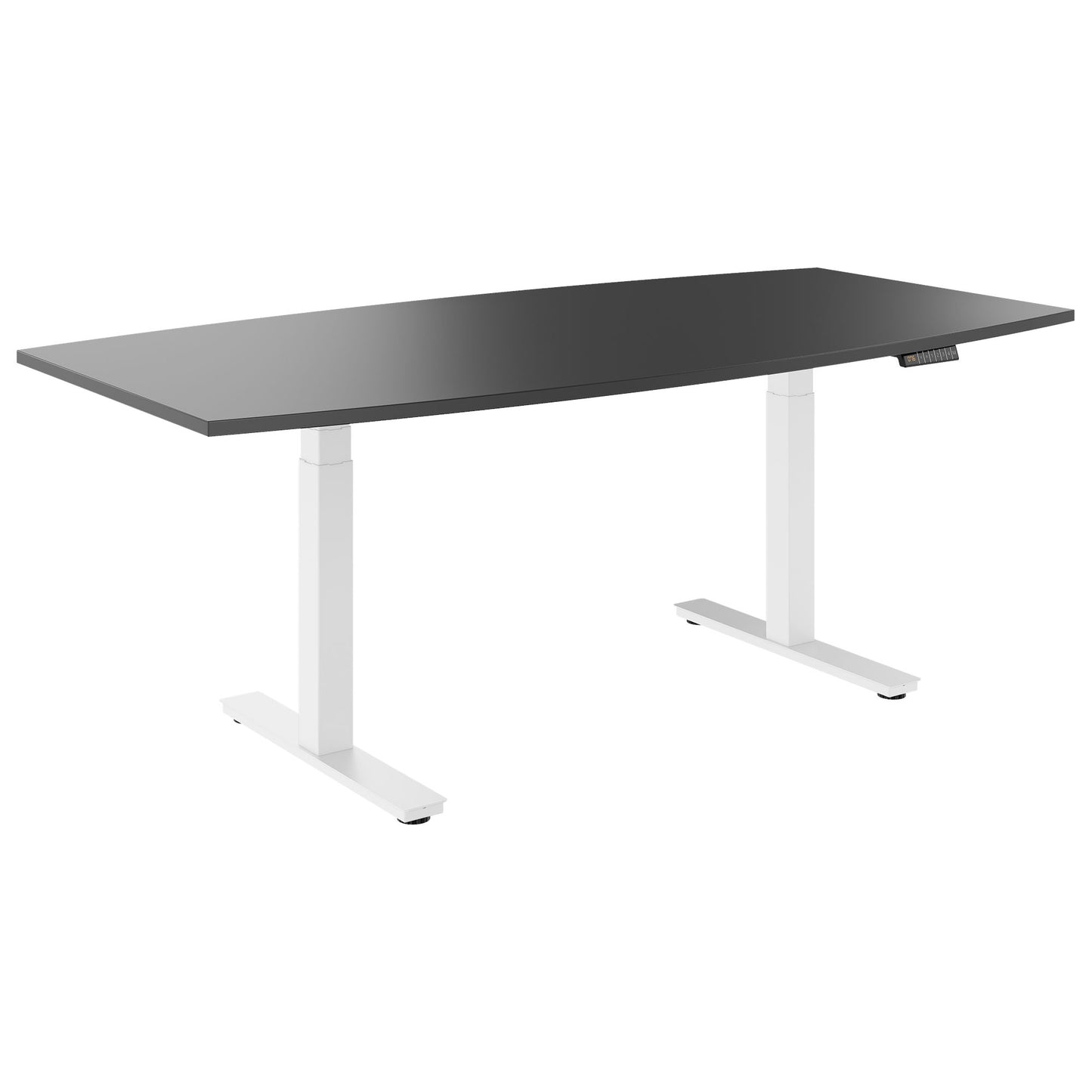 DRIVE 2 motor conference table | Boat shape, 1800 - 2400 mm (6 - 10 people), electrically height adjustable, cable flap optional, anthracite