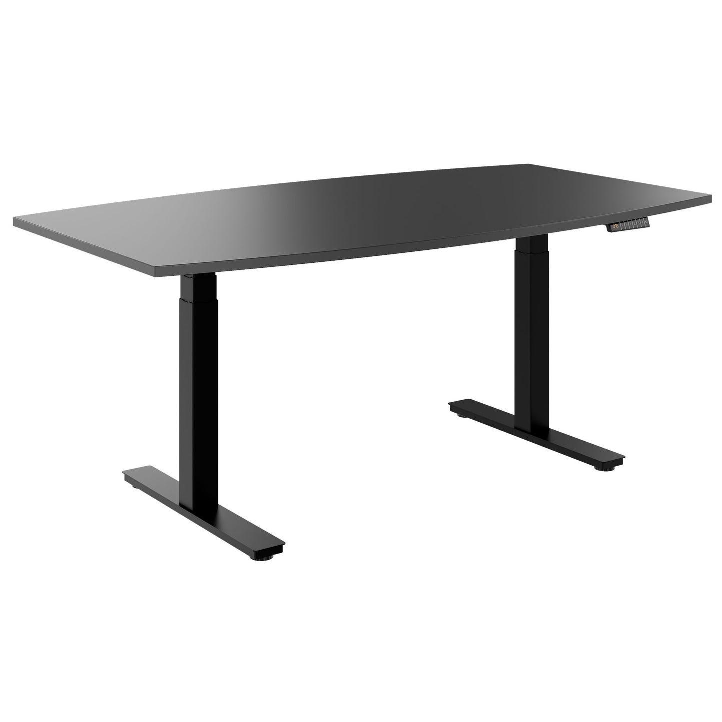 DRIVE 2 motor conference table | Boat shape, 1800 - 2400 mm (6 - 10 people), electrically height adjustable, cable flap optional, anthracite