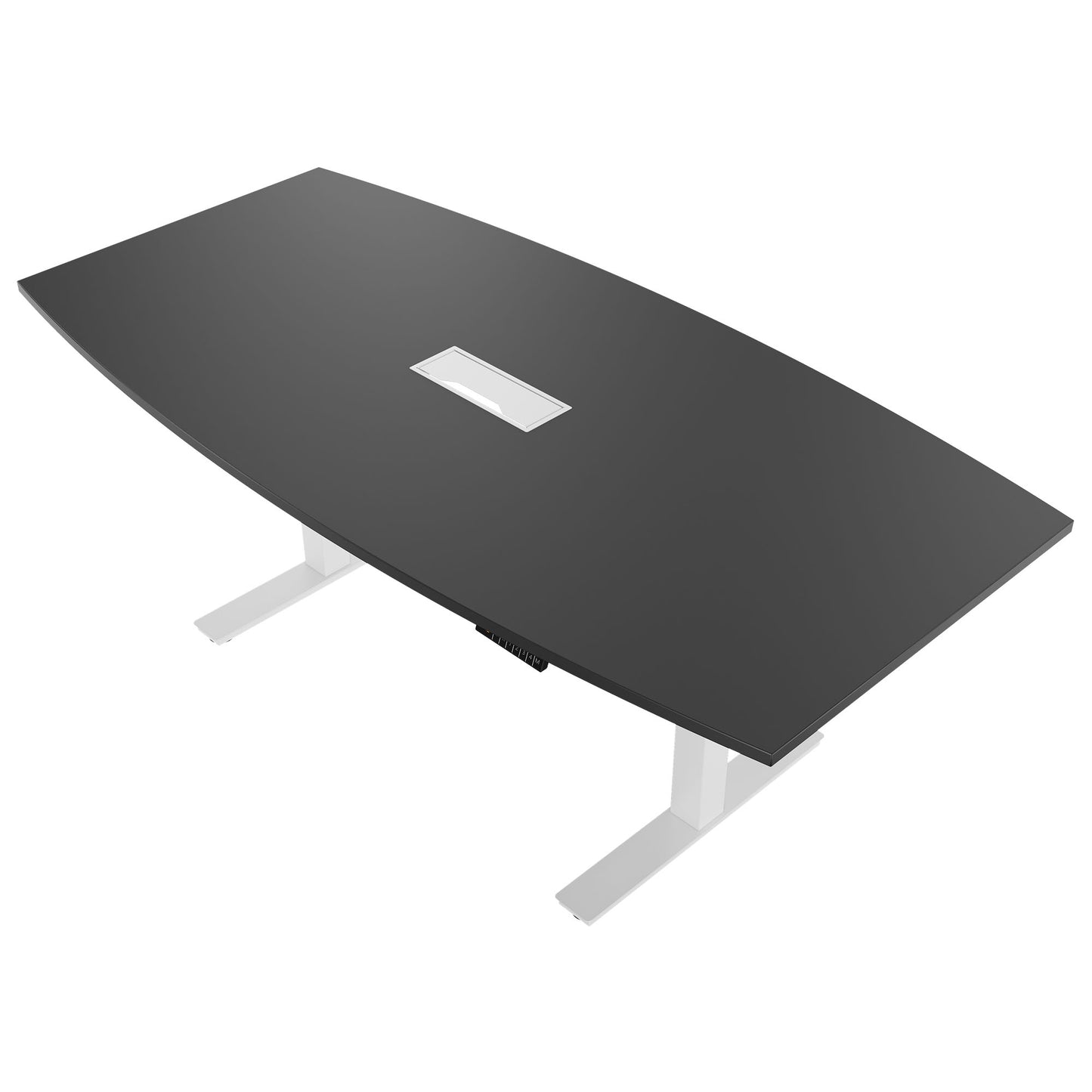 DRIVE 2 motor conference table | Boat shape, 1800 - 2400 mm (6 - 10 people), electrically height adjustable, cable flap optional, anthracite