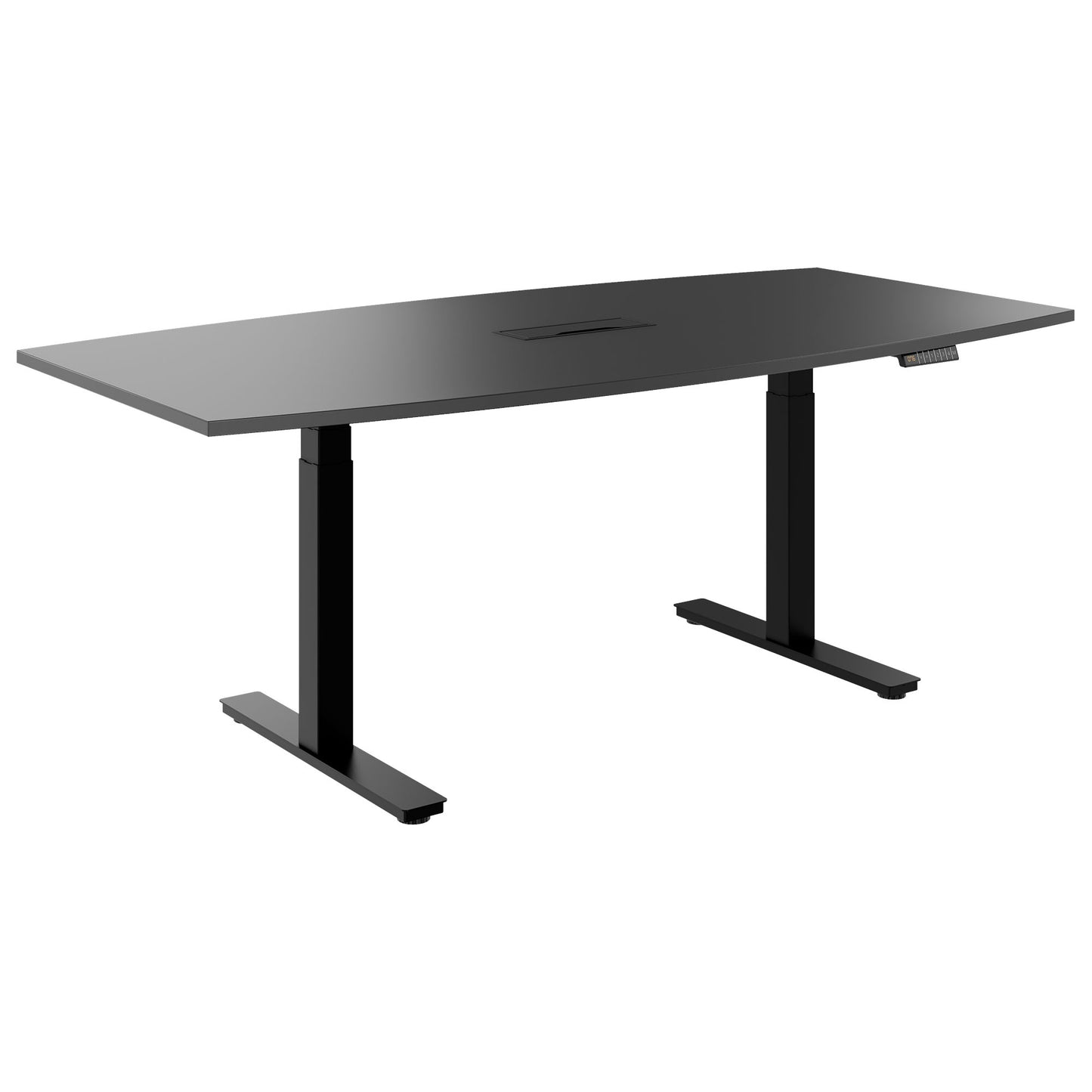 DRIVE 2 motor conference table | Boat shape, 1800 - 2400 mm (6 - 10 people), electrically height adjustable, cable flap optional, anthracite