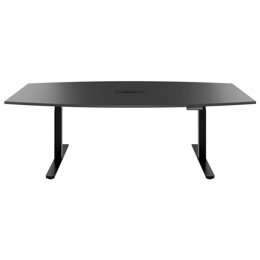 DRIVE 2 motor conference table | Boat shape, 1800 - 2400 mm (6 - 10 people), electrically height adjustable, cable flap optional, anthracite