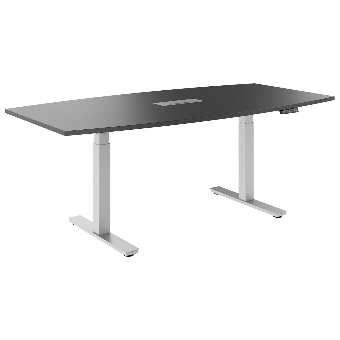 DRIVE 2 motor conference table | Boat shape, 1800 - 2400 mm (6 - 10 people), electrically height adjustable, cable flap optional, anthracite