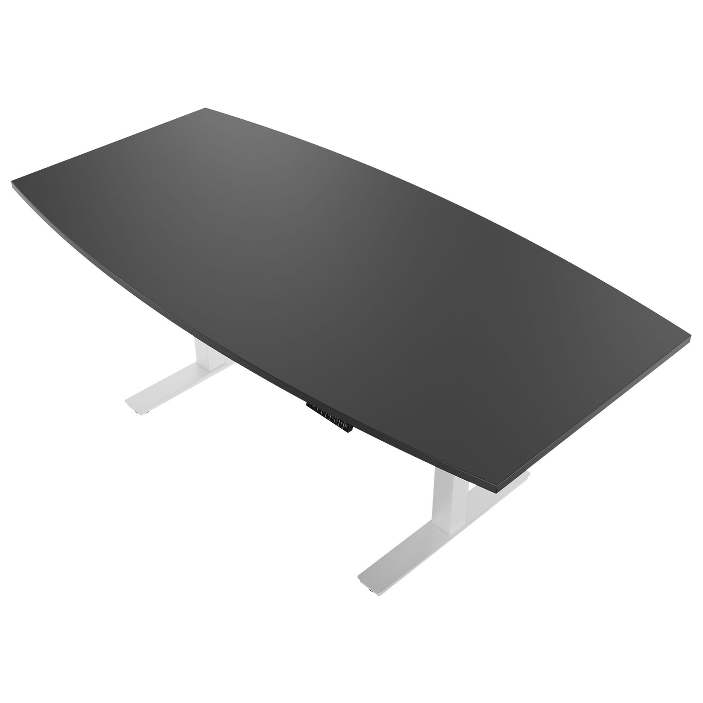 DRIVE 2 motor conference table | Boat shape, 1800 - 2400 mm (6 - 10 people), electrically height adjustable, cable flap optional, anthracite