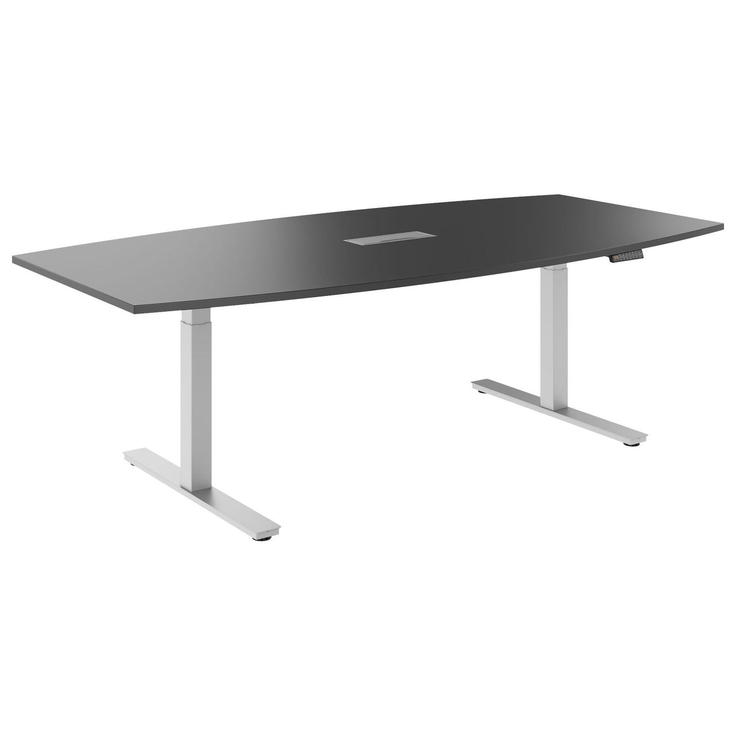 DRIVE 2 motor conference table | Boat shape, 1800 - 2400 mm (6 - 10 people), electrically height adjustable, cable flap optional, anthracite