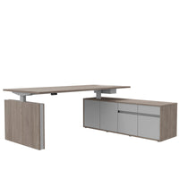 Bureau motorisé MOTION 2 avec buffet | Hauteur réglable électriquement, 2000 x 1800 mm, chêne du nord gris