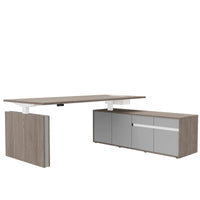 Bureau motorisé MOTION 2 avec buffet | Hauteur réglable électriquement, 2000 x 1800 mm, chêne du nord gris