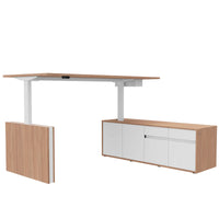 Bureau motorisé MOTION 2 avec buffet | Hauteur réglable électriquement, 2000 x 1800 mm, chêne du nord gris