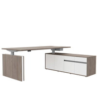 Bureau motorisé MOTION 2 avec buffet | Hauteur réglable électriquement, 2000 x 1800 mm, chêne du nord gris