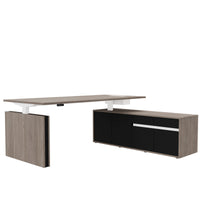 Bureau motorisé MOTION 2 avec buffet | Hauteur réglable électriquement, 2000 x 1800 mm, chêne du nord gris