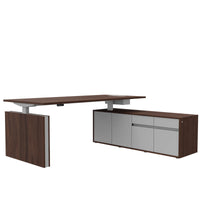 Bureau motorisé MOTION 2 avec buffet | Hauteur réglable électriquement, 2000 x 1800 mm, noyer