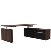 Bureau motorisé MOTION 2 avec buffet | Hauteur réglable électriquement, 2000 x 1800 mm, noyer