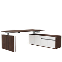 Bureau motorisé MOTION 2 avec buffet | Hauteur réglable électriquement, 2000 x 1800 mm, noyer