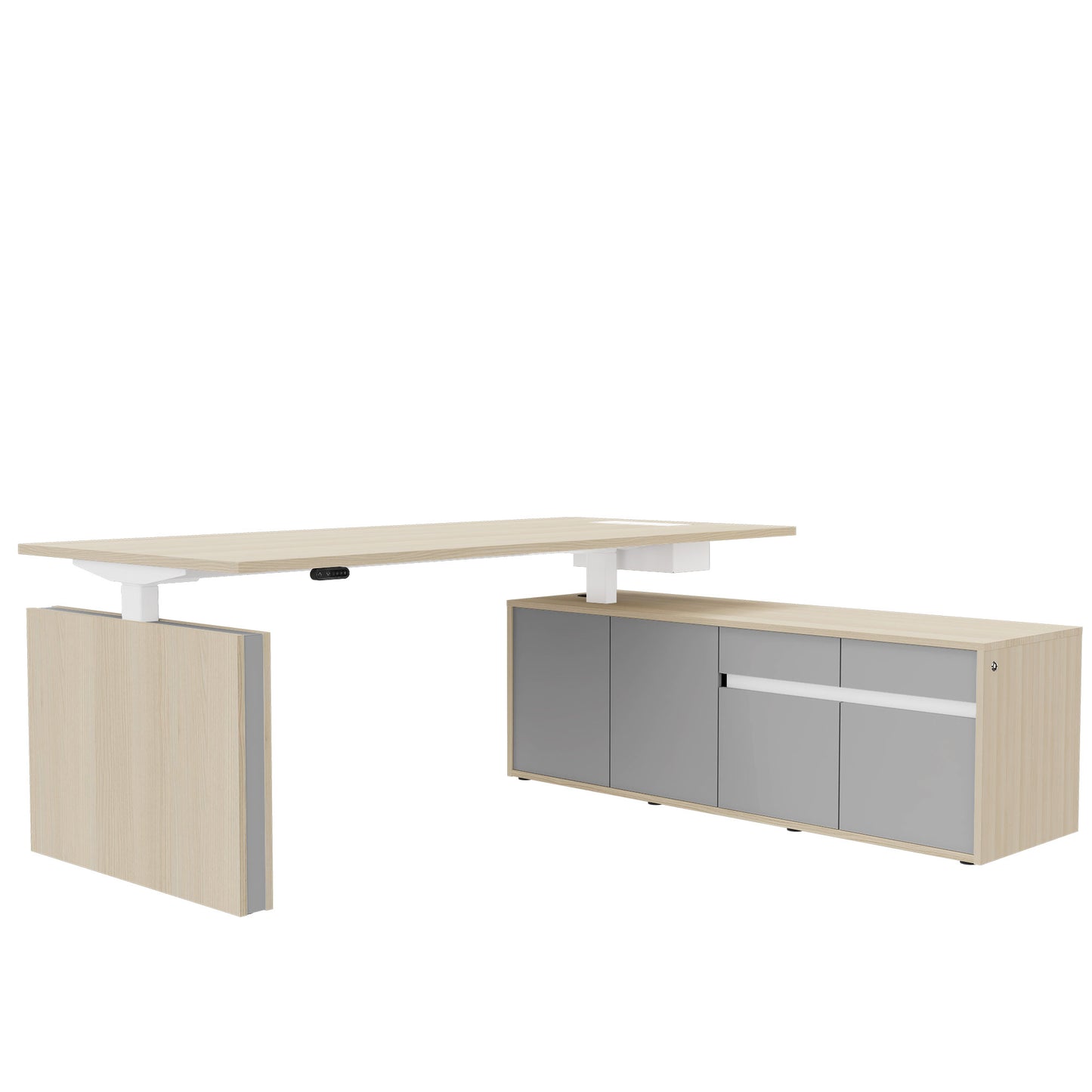 MOTION 2-Motoren-Schreibtisch mit Sideboard | Elektrisch höhenverstellbar, 2000 x 1800 mm, Sandesche