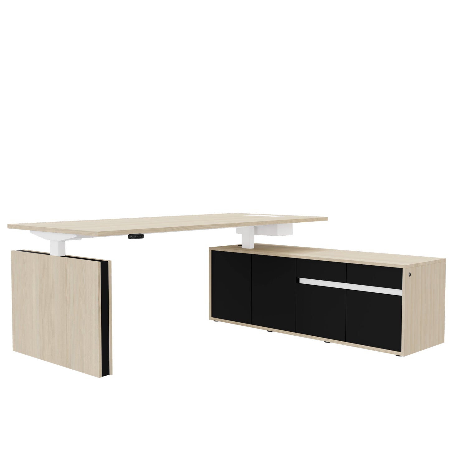 MOTION 2-Motoren-Schreibtisch mit Sideboard | Elektrisch höhenverstellbar, 2000 x 1800 mm, Sandesche