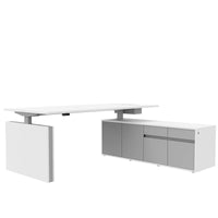 MOTION 2-Motoren-Schreibtisch mit Sideboard | Elektrisch höhenverstellbar, 2000 x 1800 mm, Weiß