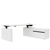 MOTION 2-Motoren-Schreibtisch mit Sideboard | Elektrisch höhenverstellbar, 2000 x 1800 mm, Weiß