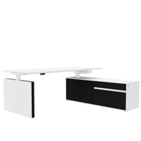 MOTION 2-Motoren-Schreibtisch mit Sideboard | Elektrisch höhenverstellbar, 2000 x 1800 mm, Weiß