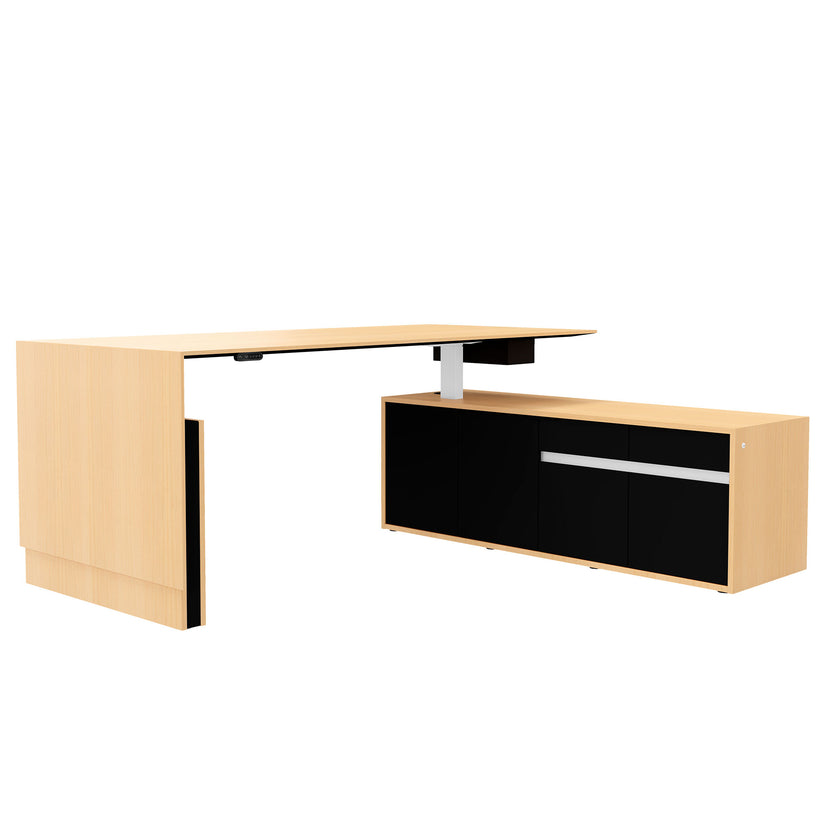 MOTION Bureau à 2 moteurs avec buffet | Réglable à hauteur électrique, 2000 x 1800 mm, placage à l'érable