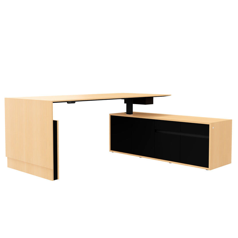 MOTION Bureau à 2 moteurs avec buffet | Réglable à hauteur électrique, 2000 x 1800 mm, placage à l'érable