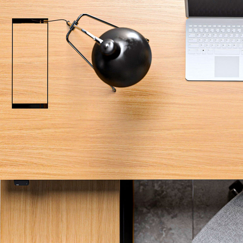 MOTION Bureau à 2 moteurs avec buffet | Réglable à hauteur électrique, 2000 x 1800 mm, placage à l'érable