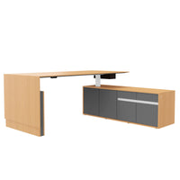 Motion 2-Motor Desk con sideboard | Regolabile elettricamente in altezza, 2000 x 1800 mm, impiallacciatura di quercia