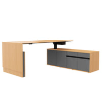 Motion 2-Motor Desk con sideboard | Regolabile elettricamente in altezza, 2000 x 1800 mm, impiallacciatura di quercia