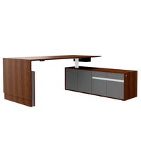 Bureau motorisé MOTION 2 avec buffet | Hauteur réglable électriquement, 2000 x 1800 mm, placage noyer