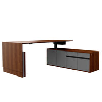 Bureau motorisé MOTION 2 avec buffet | Hauteur réglable électriquement, 2000 x 1800 mm, placage noyer